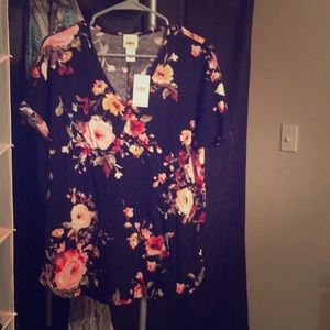 Black flowy floral print shirt